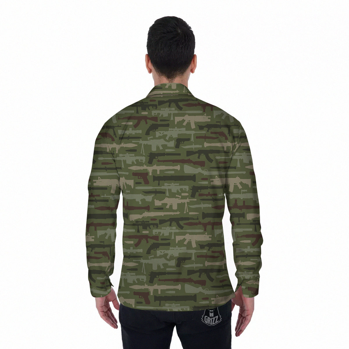 Military Gun Camo Print Men's Long Sleeve Shirts-grizzshop