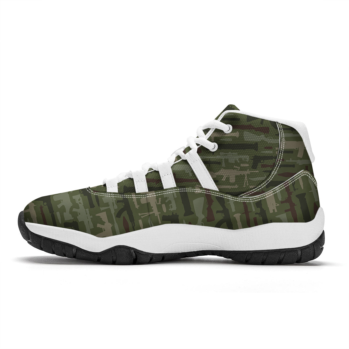 Military Gun Camo Print White Bball Shoes-grizzshop