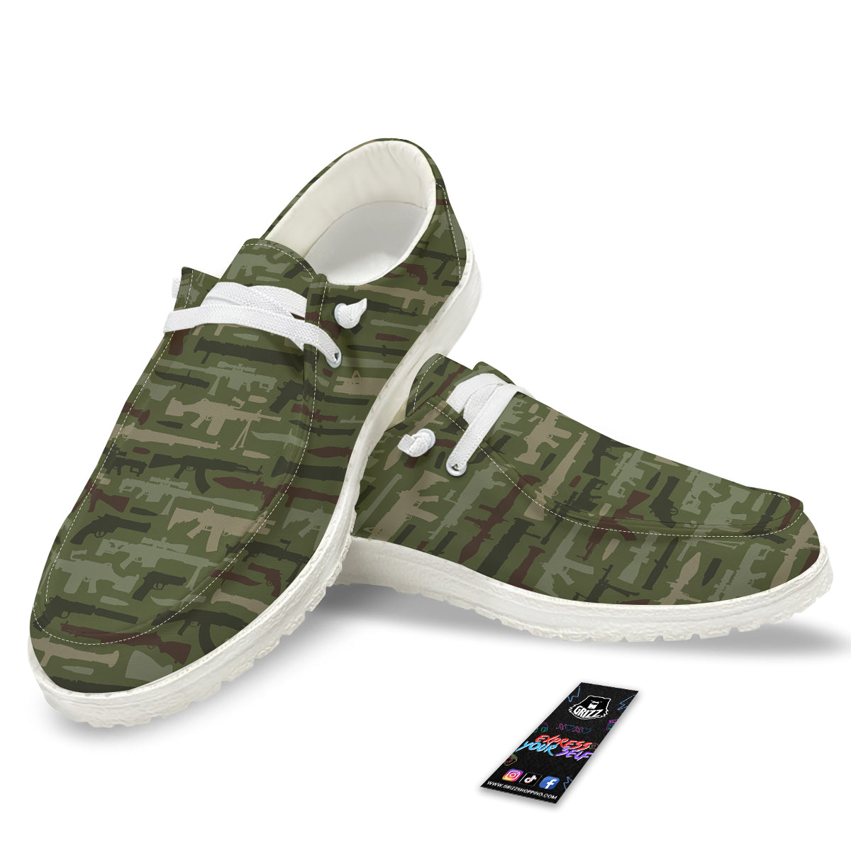 Military Gun Camo Print White Loafers-grizzshop