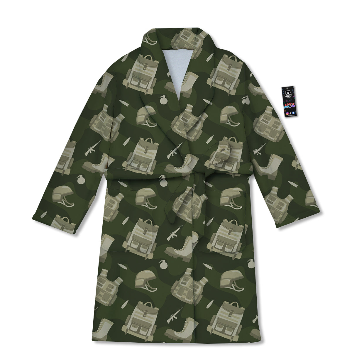 Military Helmet Backpack Print Pattern Bathrobe-grizzshop