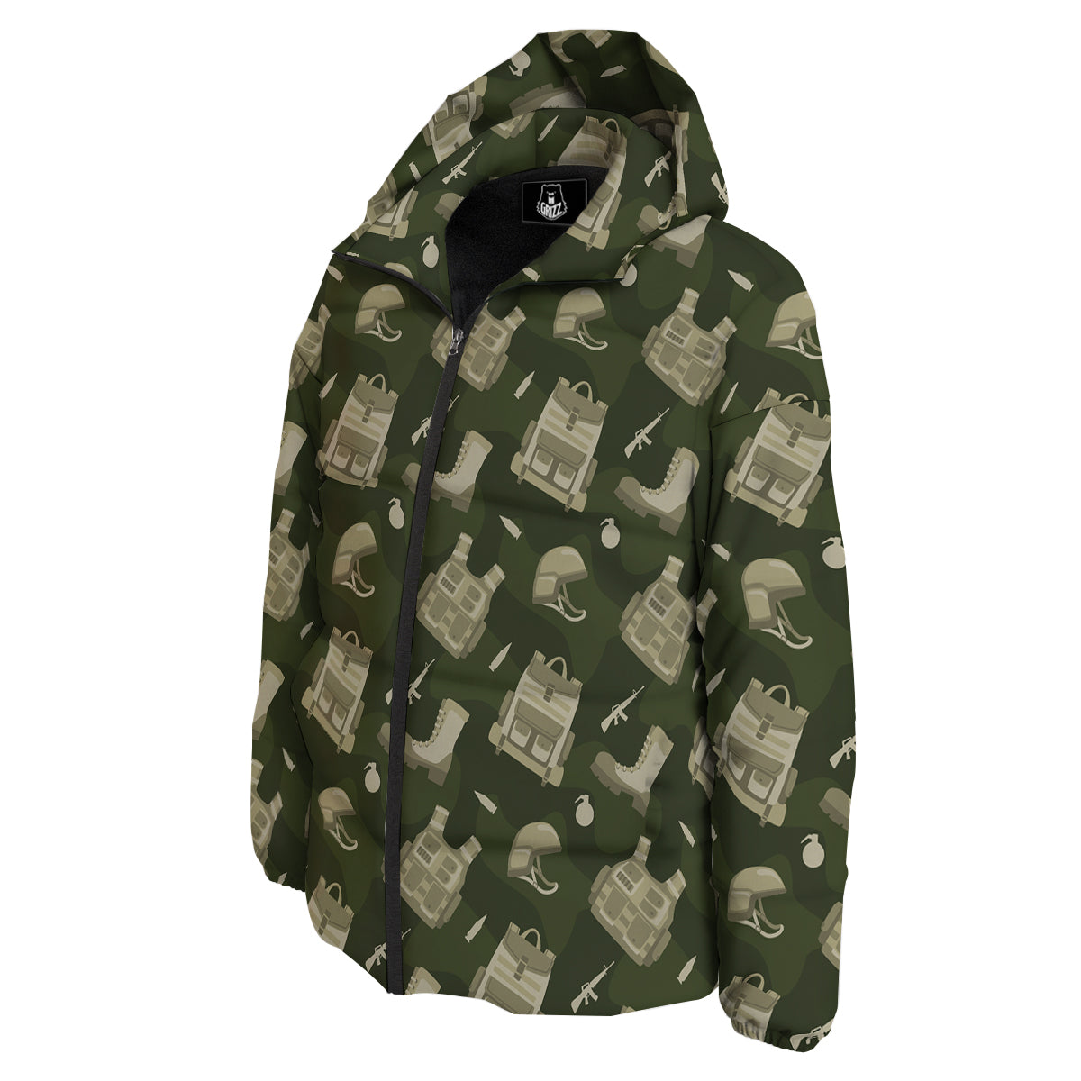 Military Helmet Backpack Print Pattern Down Jacket-grizzshop