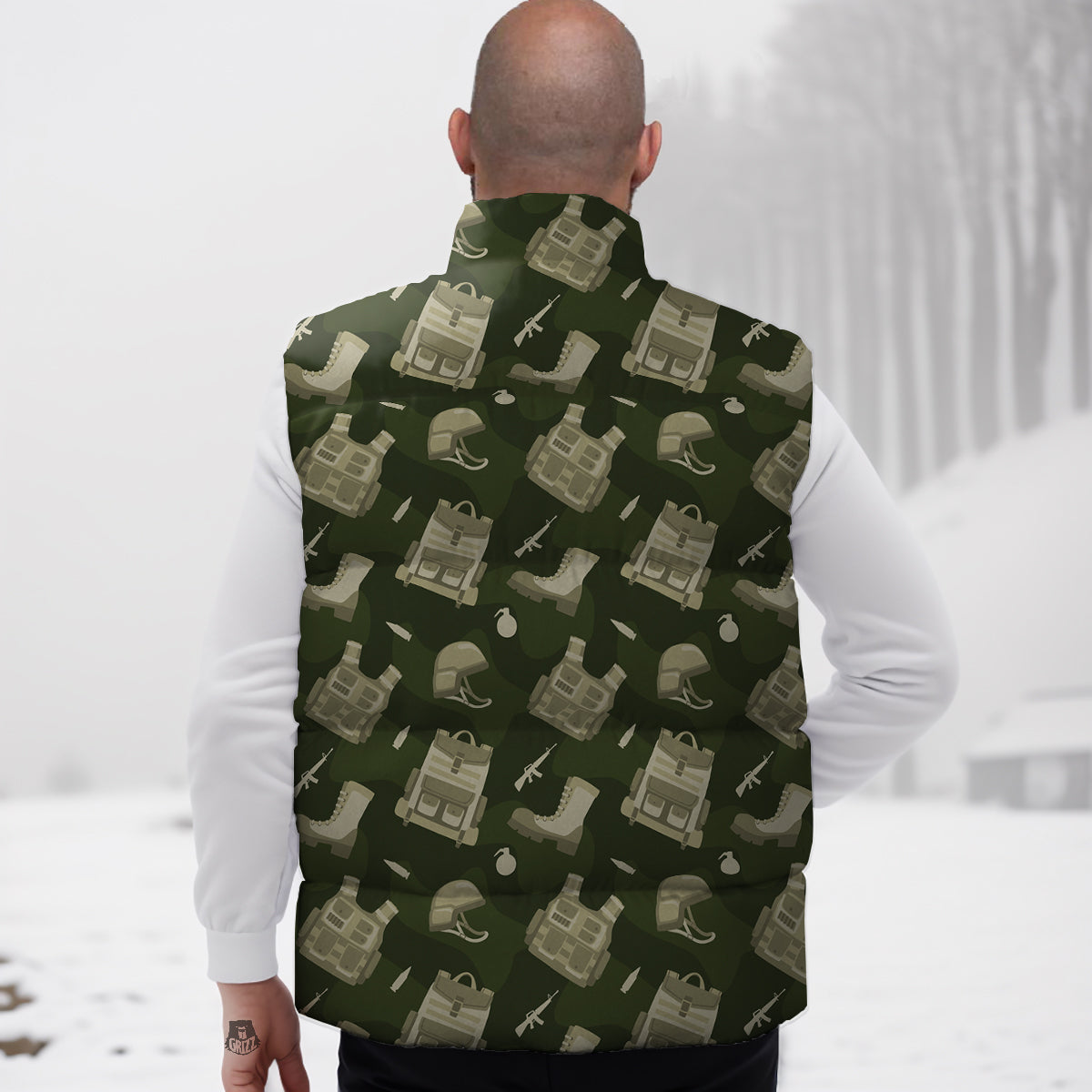 Military Helmet Backpack Print Pattern Down Vest-grizzshop