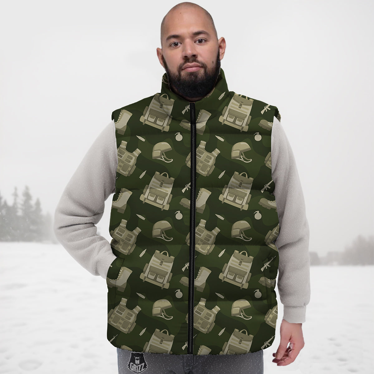 Military Helmet Backpack Print Pattern Down Vest-grizzshop