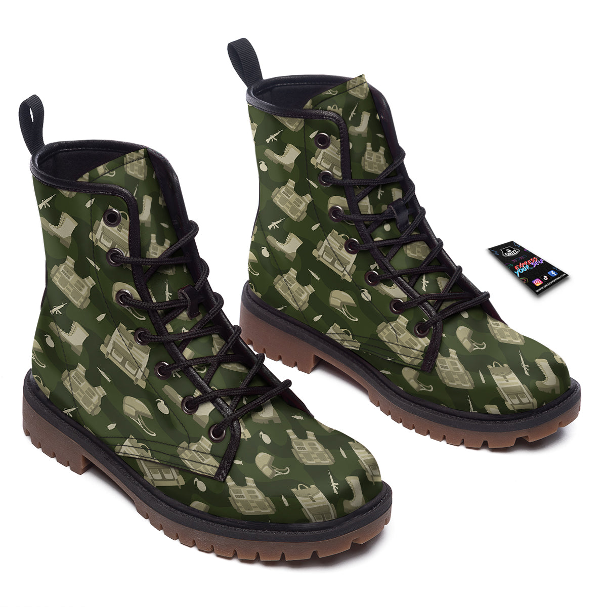 Military Helmet Backpack Print Pattern Work Boots-grizzshop