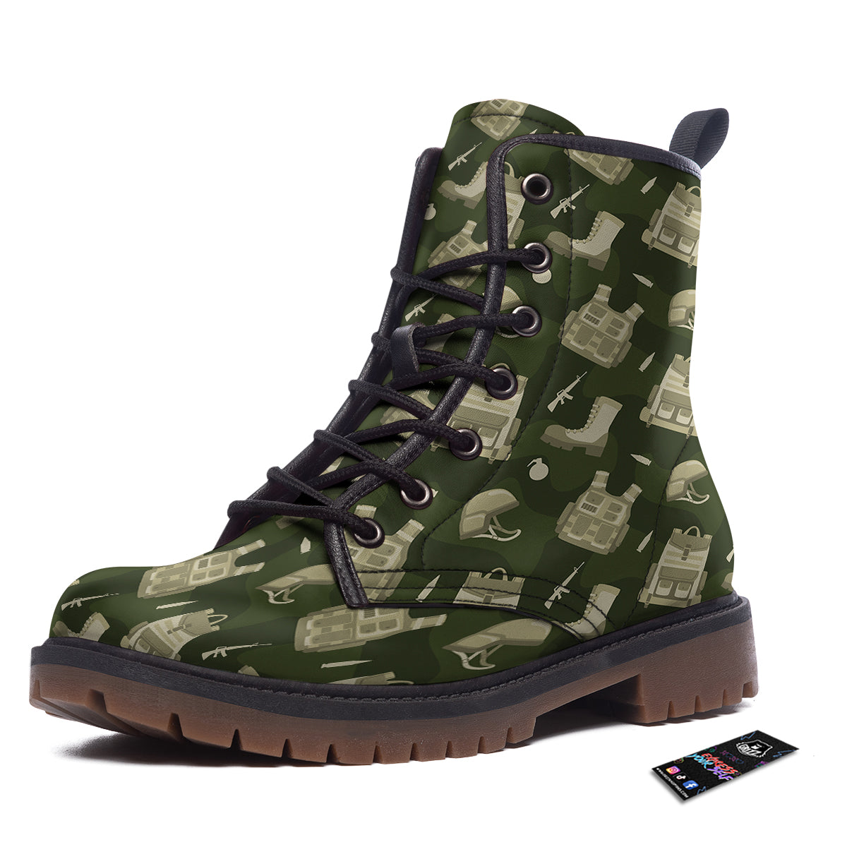 Military Helmet Backpack Print Pattern Work Boots-grizzshop
