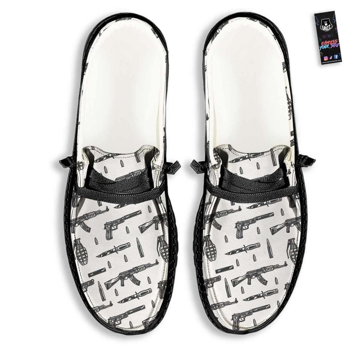 Military Weapon Vintage Print Pattern Black Loafers-grizzshop