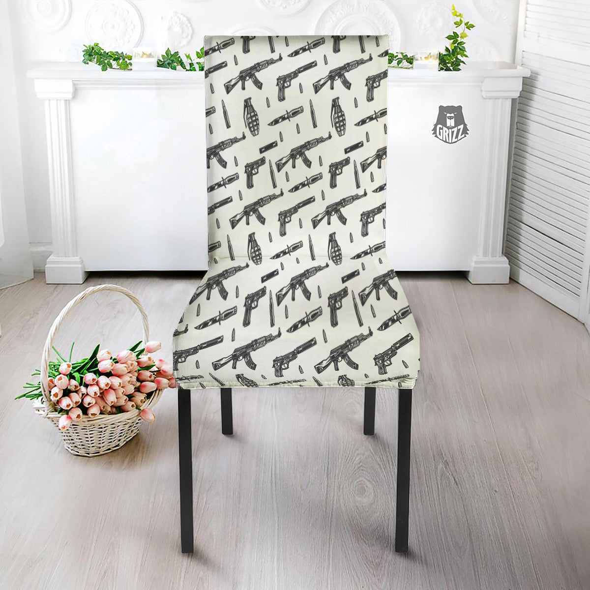 Military Weapon Vintage Print Pattern Dining Chair Slipcover-grizzshop