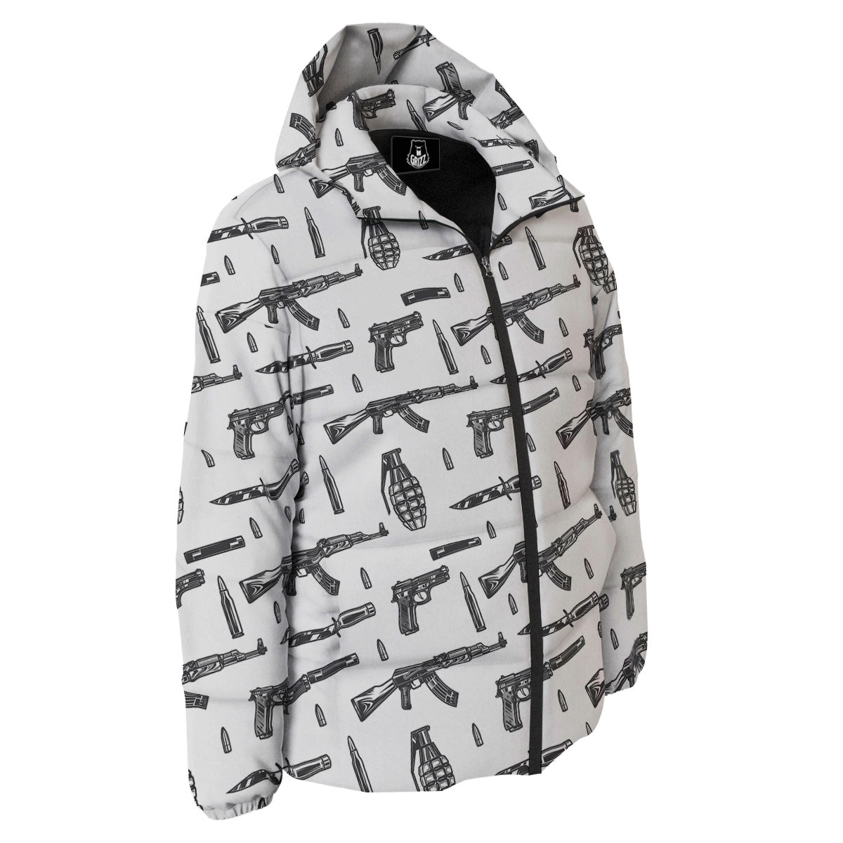 Military Weapon Vintage Print Pattern Down Jacket-grizzshop