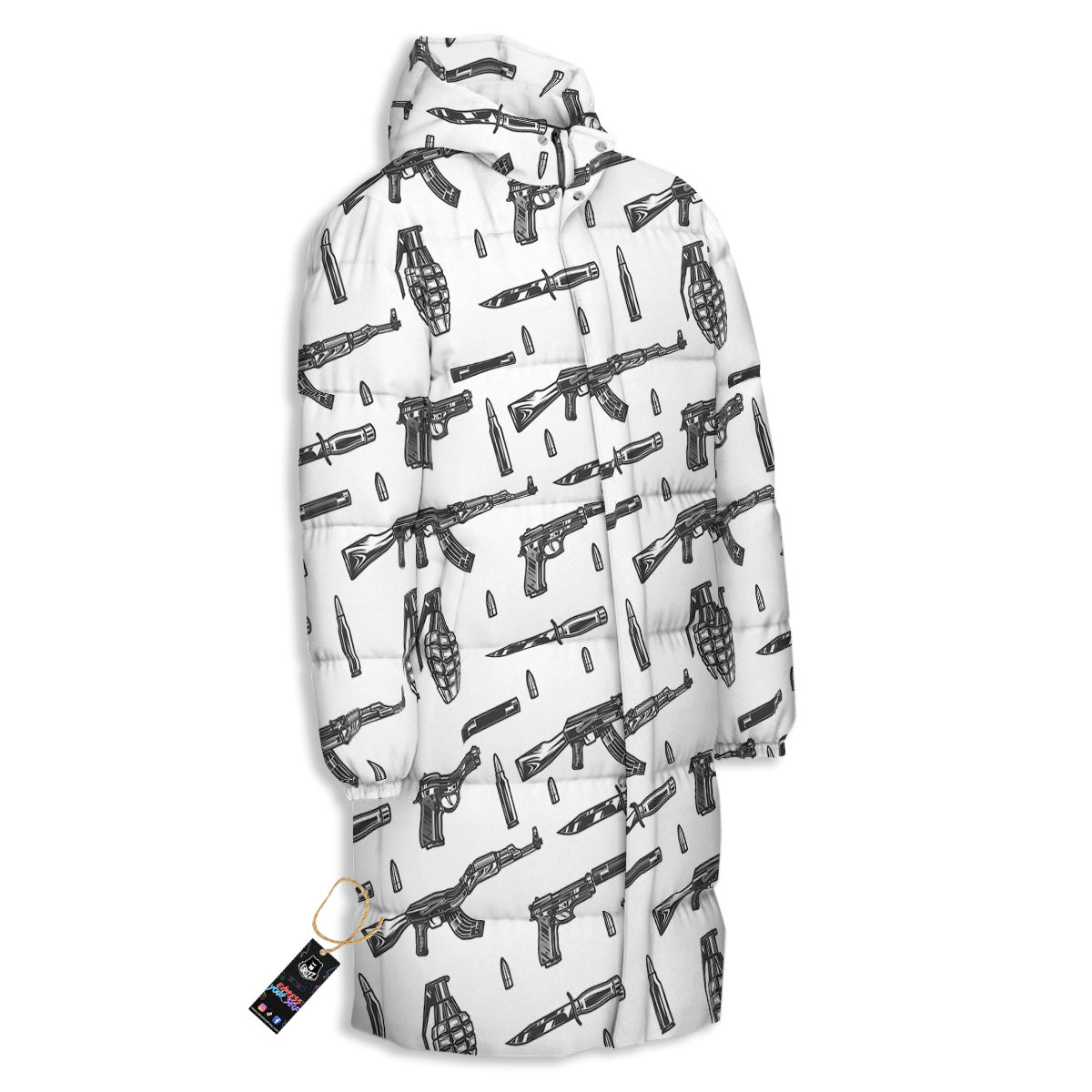 Military Weapon Vintage Print Pattern Long Down Jacket-grizzshop