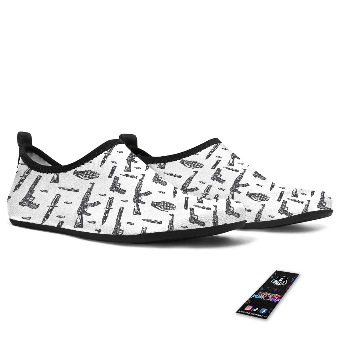 Military Weapon Vintage Print Pattern Water Shoes-grizzshop