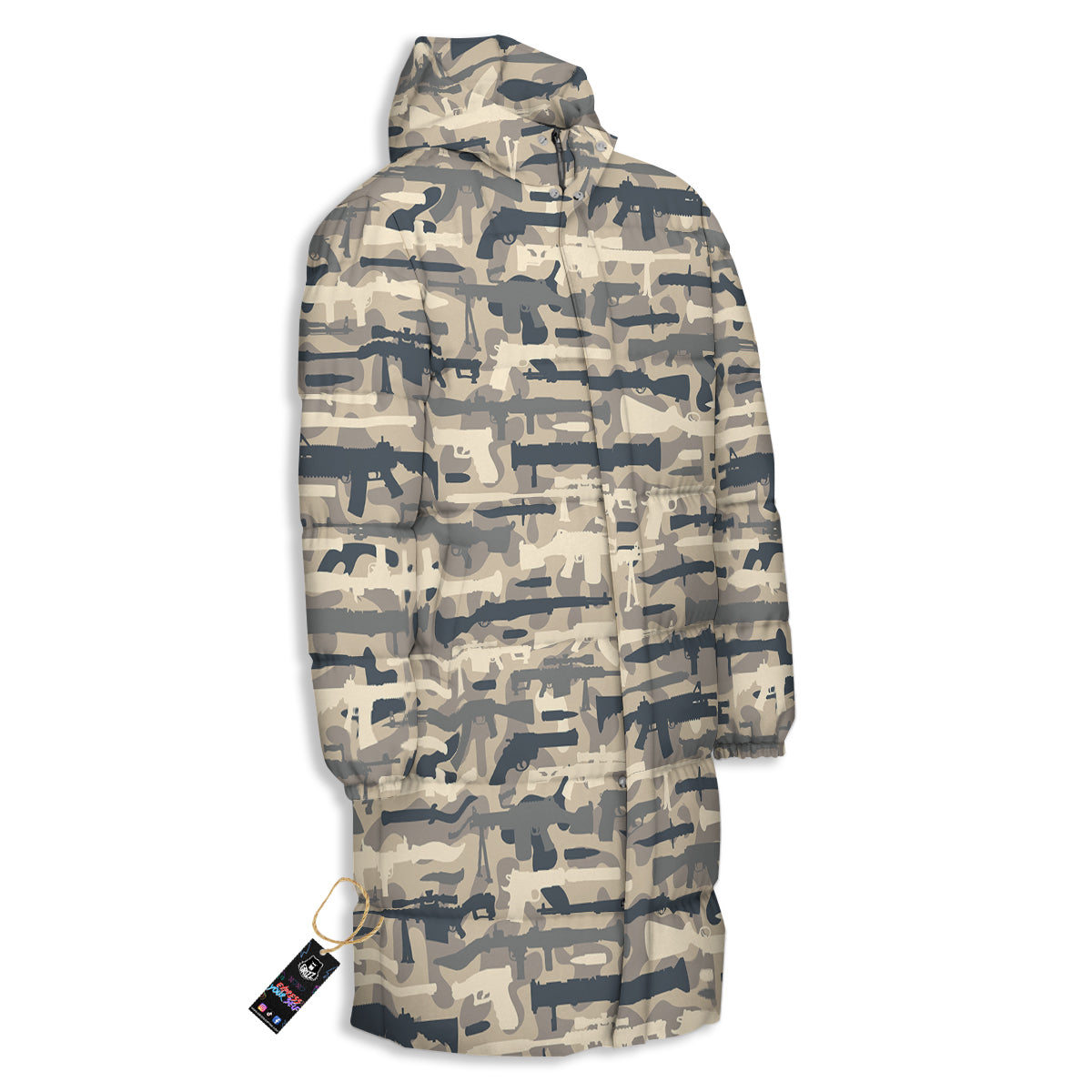 Military Gun Air Force Camo Print Long Down Jacket