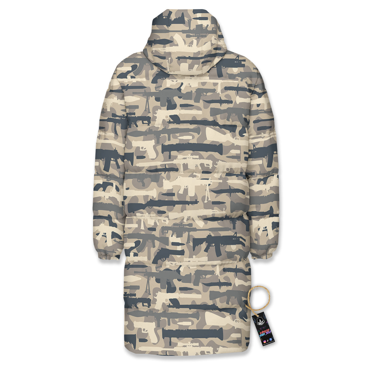 Military Gun Air Force Camo Print Long Down Jacket