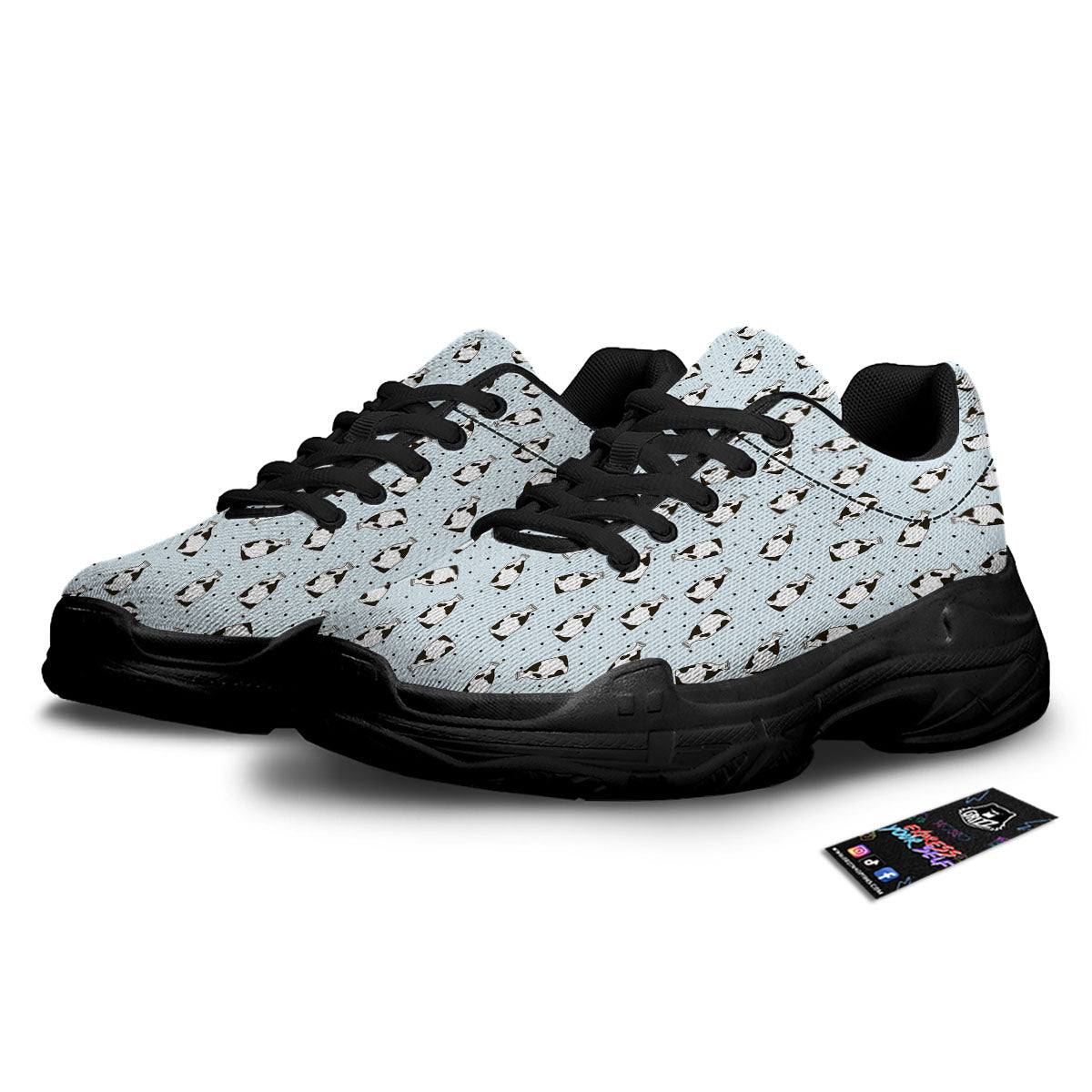 Milk Bottle Cow Print Pattern Black Chunky Shoes-grizzshop
