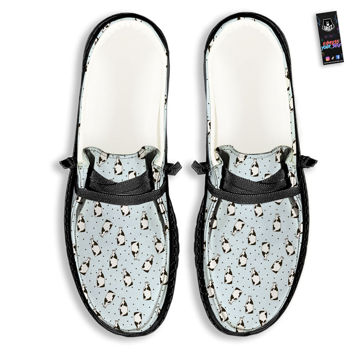 Milk Bottle Cow Print Pattern Black Loafers-grizzshop