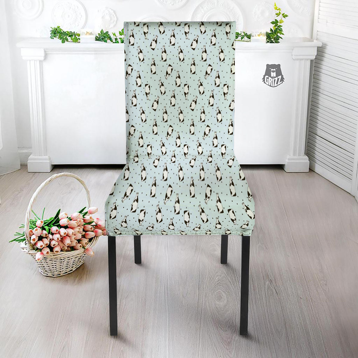 Milk Bottle Cow Print Pattern Dining Chair Slipcover-grizzshop