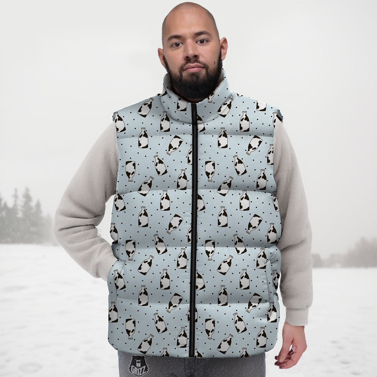 Milk Bottle Cow Print Pattern Down Vest-grizzshop