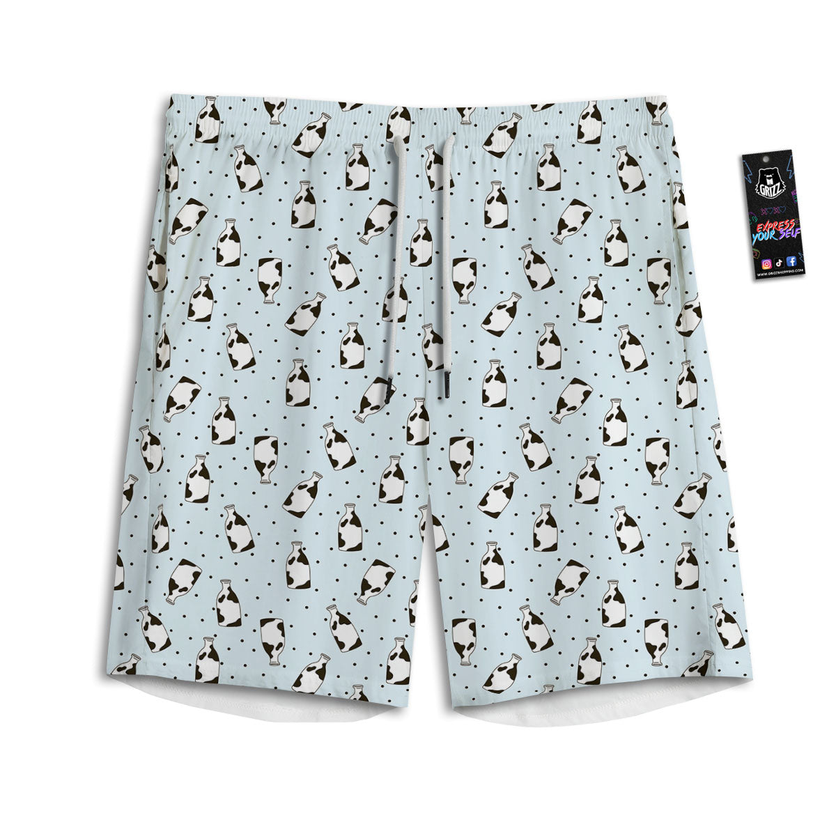 Milk Bottle Cow Print Pattern Men's Athletic Shorts