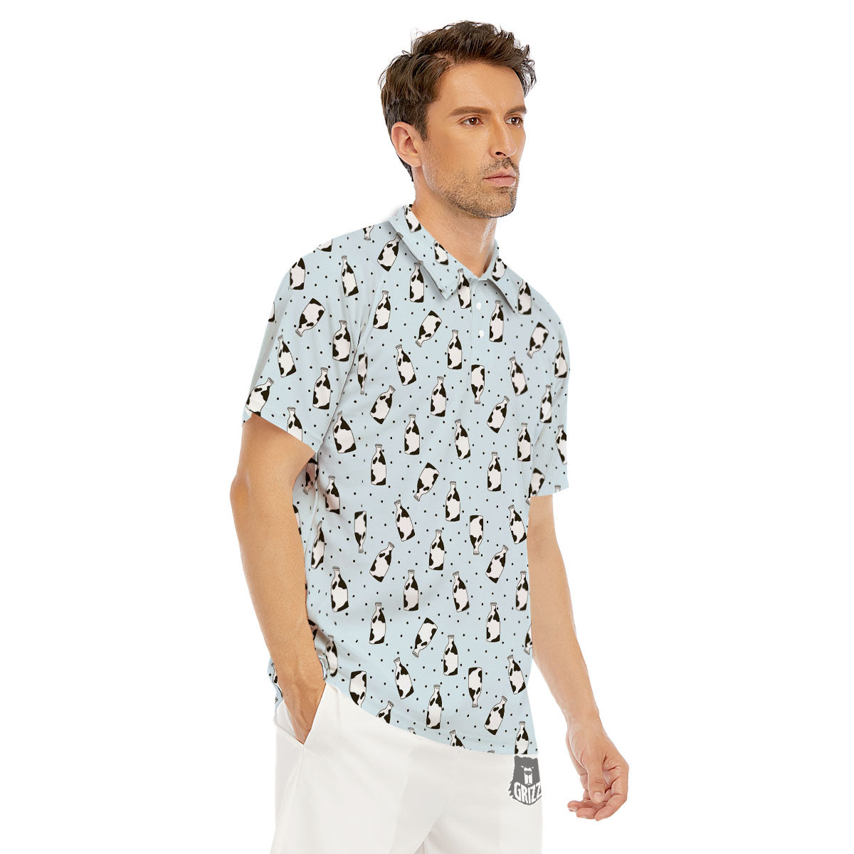 Milk Bottle Cow Print Pattern Men's Golf Shirts-grizzshop