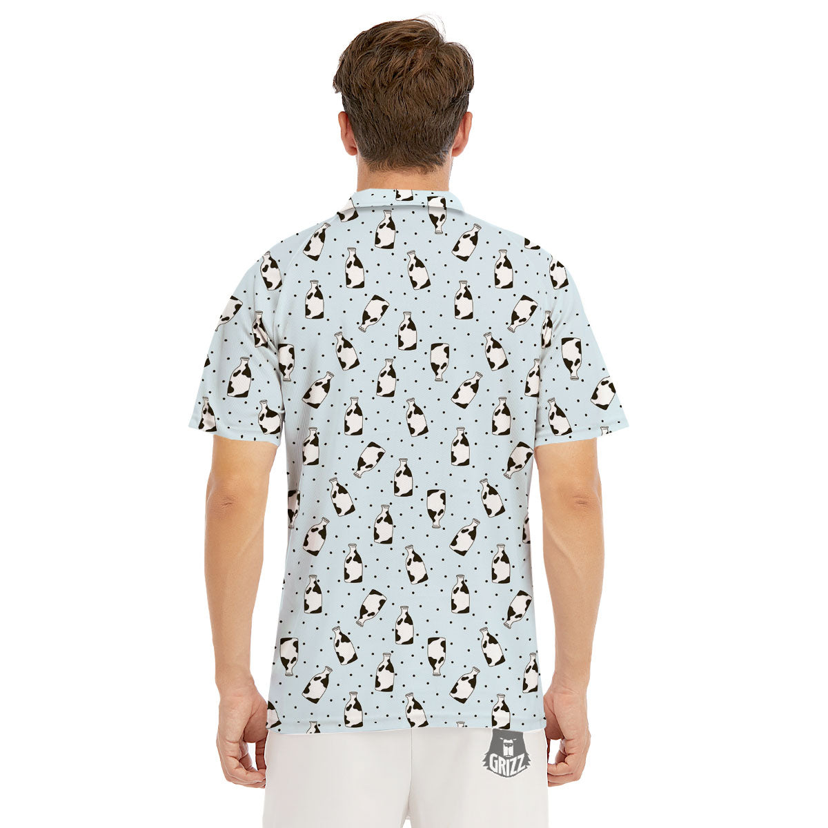 Milk Bottle Cow Print Pattern Men's Golf Shirts-grizzshop