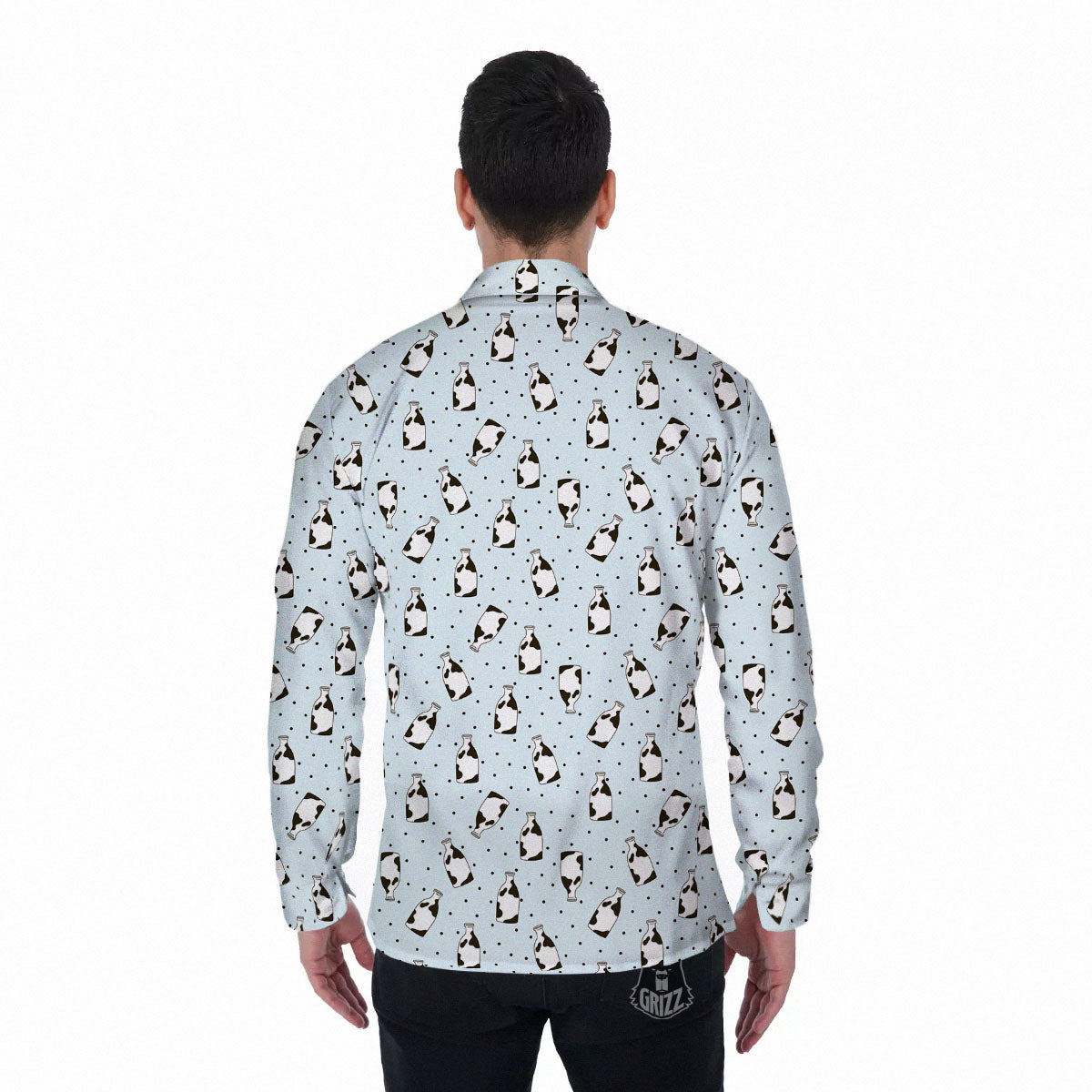 Milk Bottle Cow Print Pattern Men's Long Sleeve Shirts-grizzshop