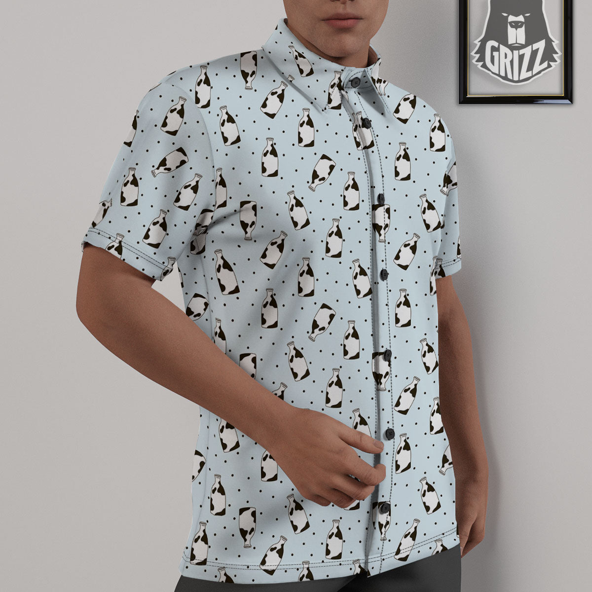 Milk Bottle Cow Print Pattern Untucked Shirts-grizzshop