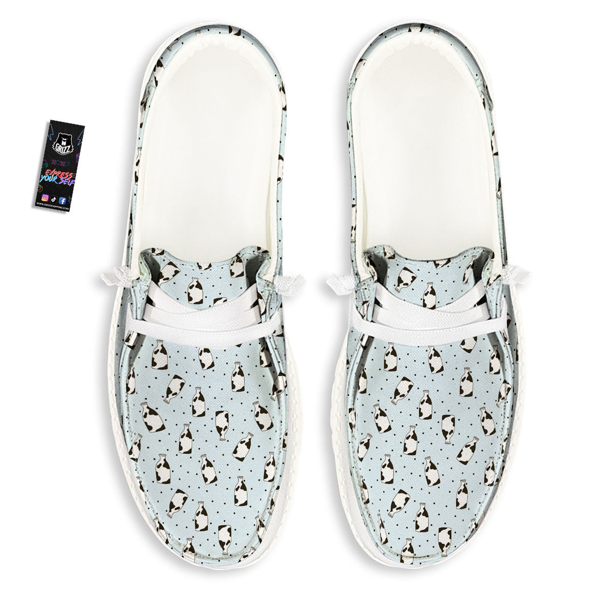 Milk Bottle Cow Print Pattern White Loafers-grizzshop