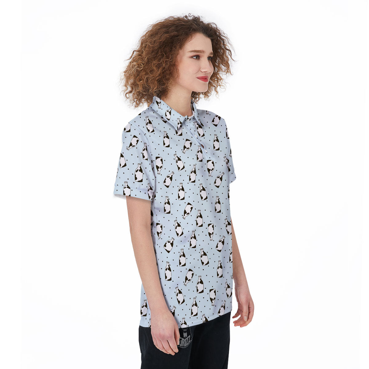 Milk Bottle Cow Print Pattern Women's Golf Shirts-grizzshop