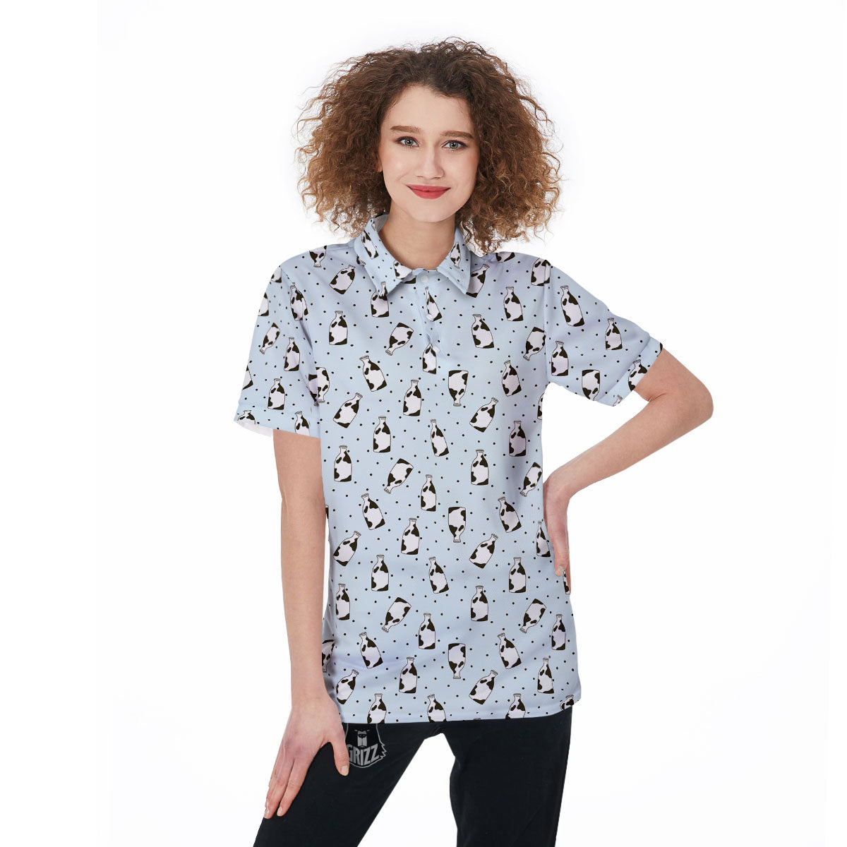 Milk Bottle Cow Print Pattern Women's Golf Shirts-grizzshop