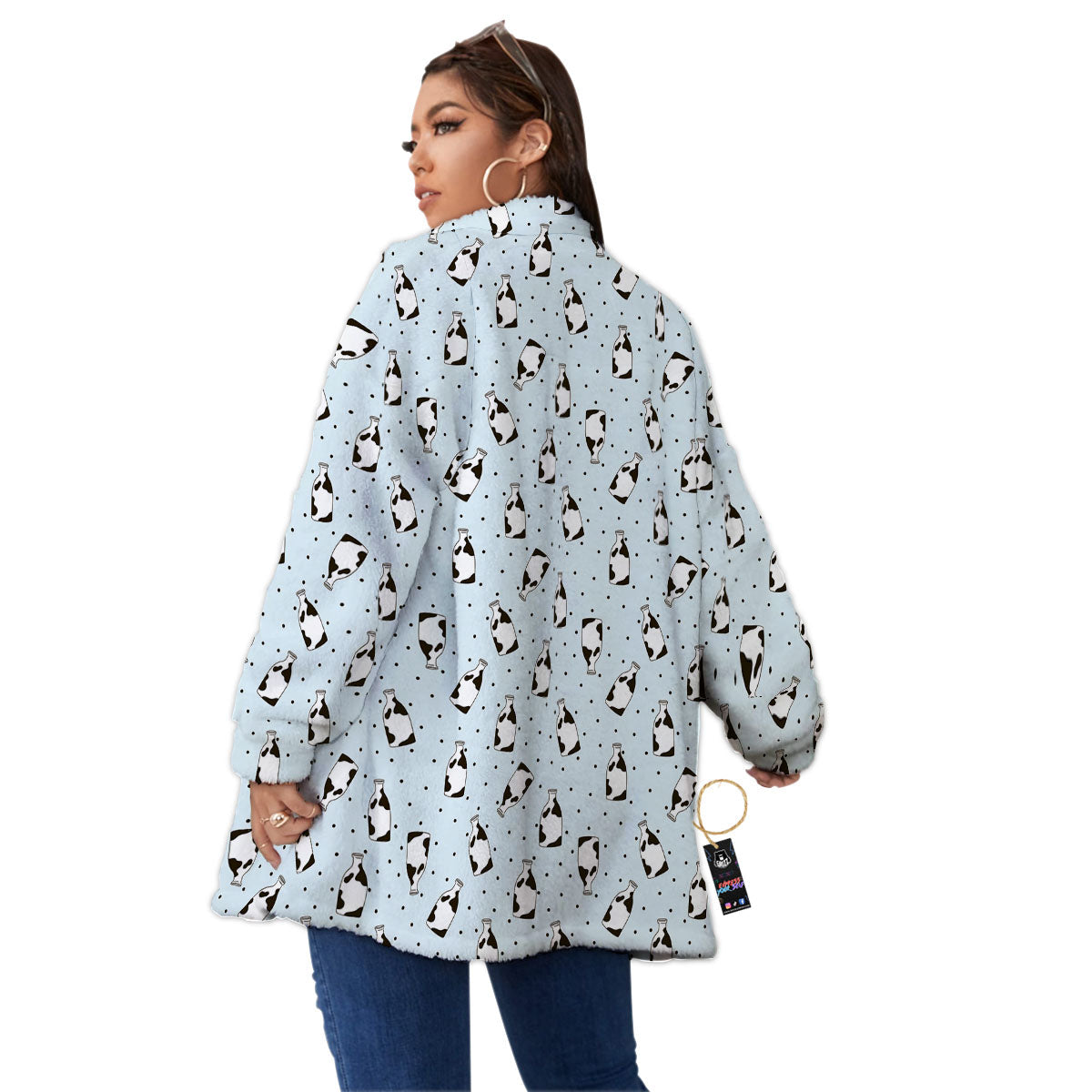 Milk Bottle Cow Print Pattern Women's Sherpa Jacket-grizzshop