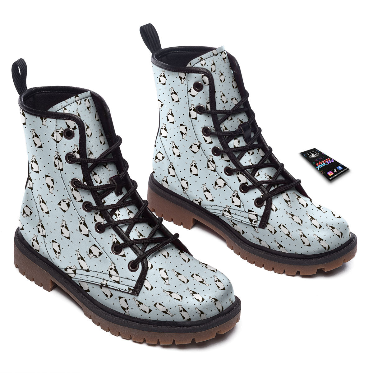 Milk Bottle Cow Print Pattern Work Boots-grizzshop