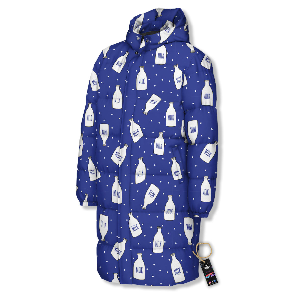 Milk Pattern Print Long Down Jacket-grizzshop