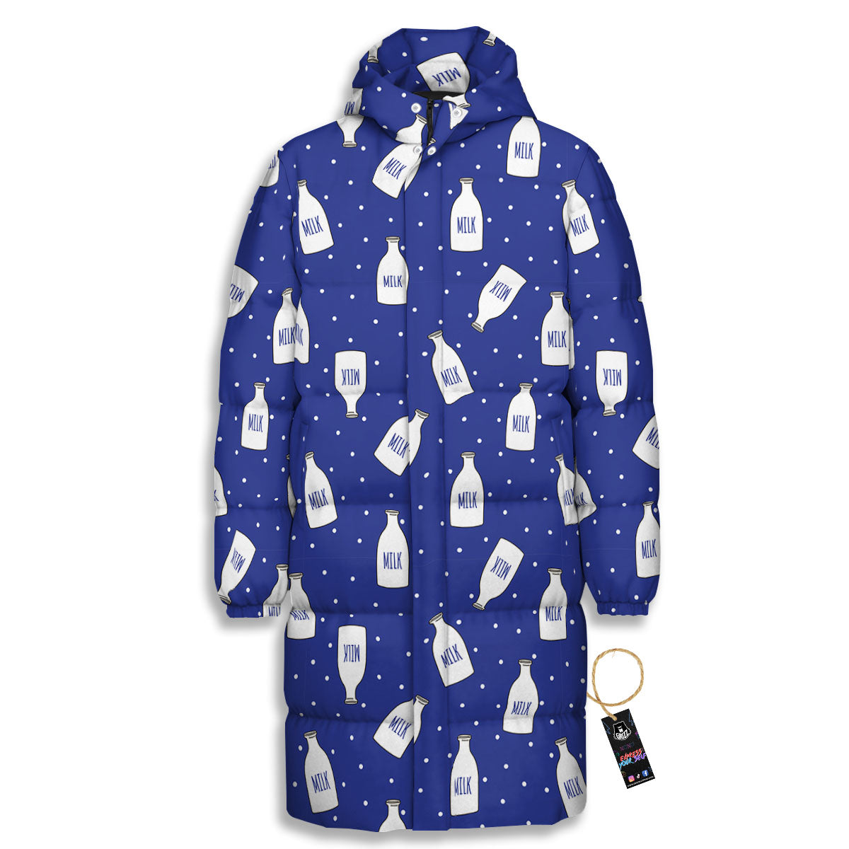 Milk Pattern Print Long Down Jacket-grizzshop