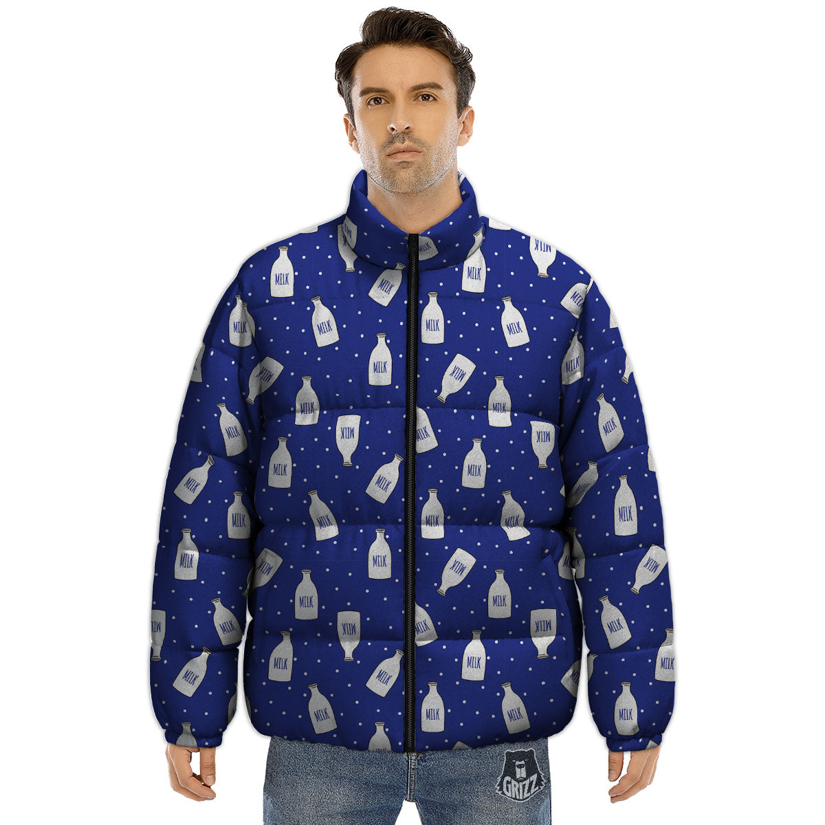 Milk Pattern Print Puffer Jacket-grizzshop