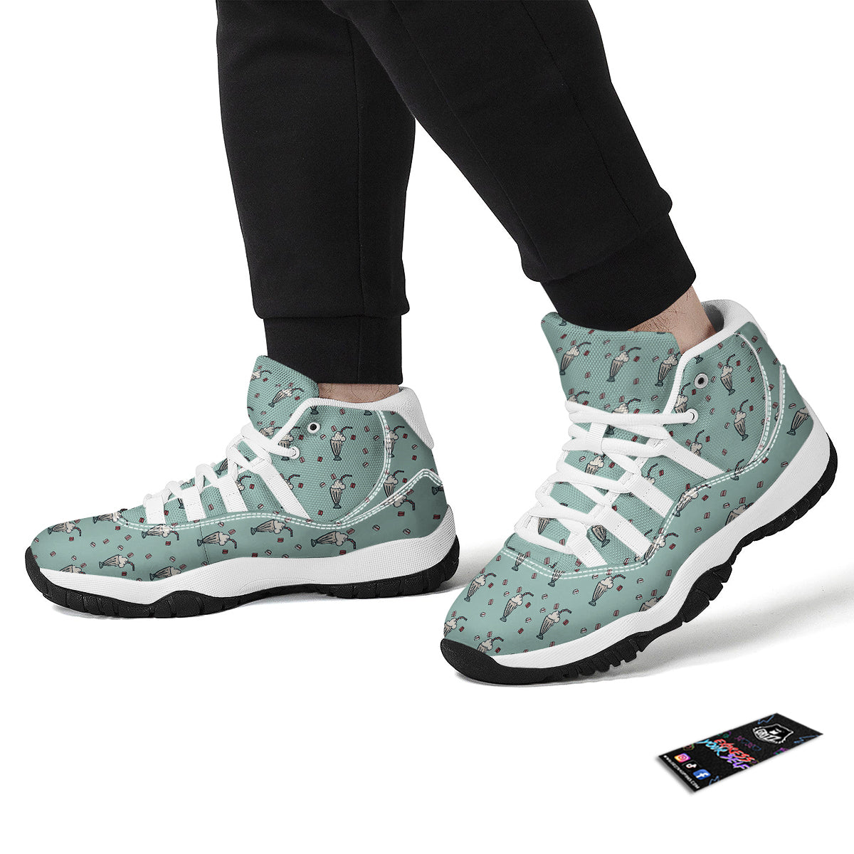 Milkshake Vintage Print Pattern White Bball Shoes-grizzshop