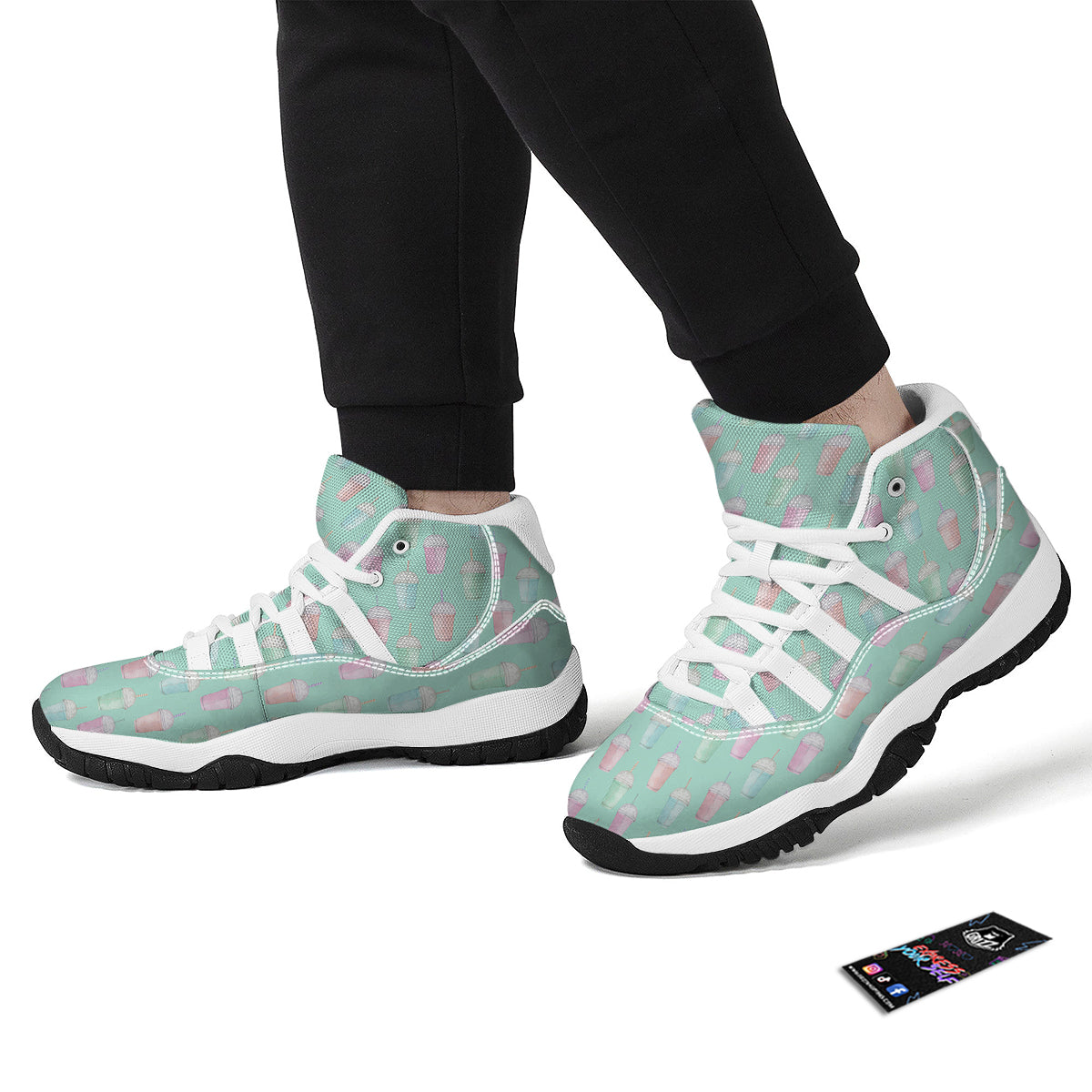 Milkshake Watercolor Print Pattern White Bball Shoes-grizzshop