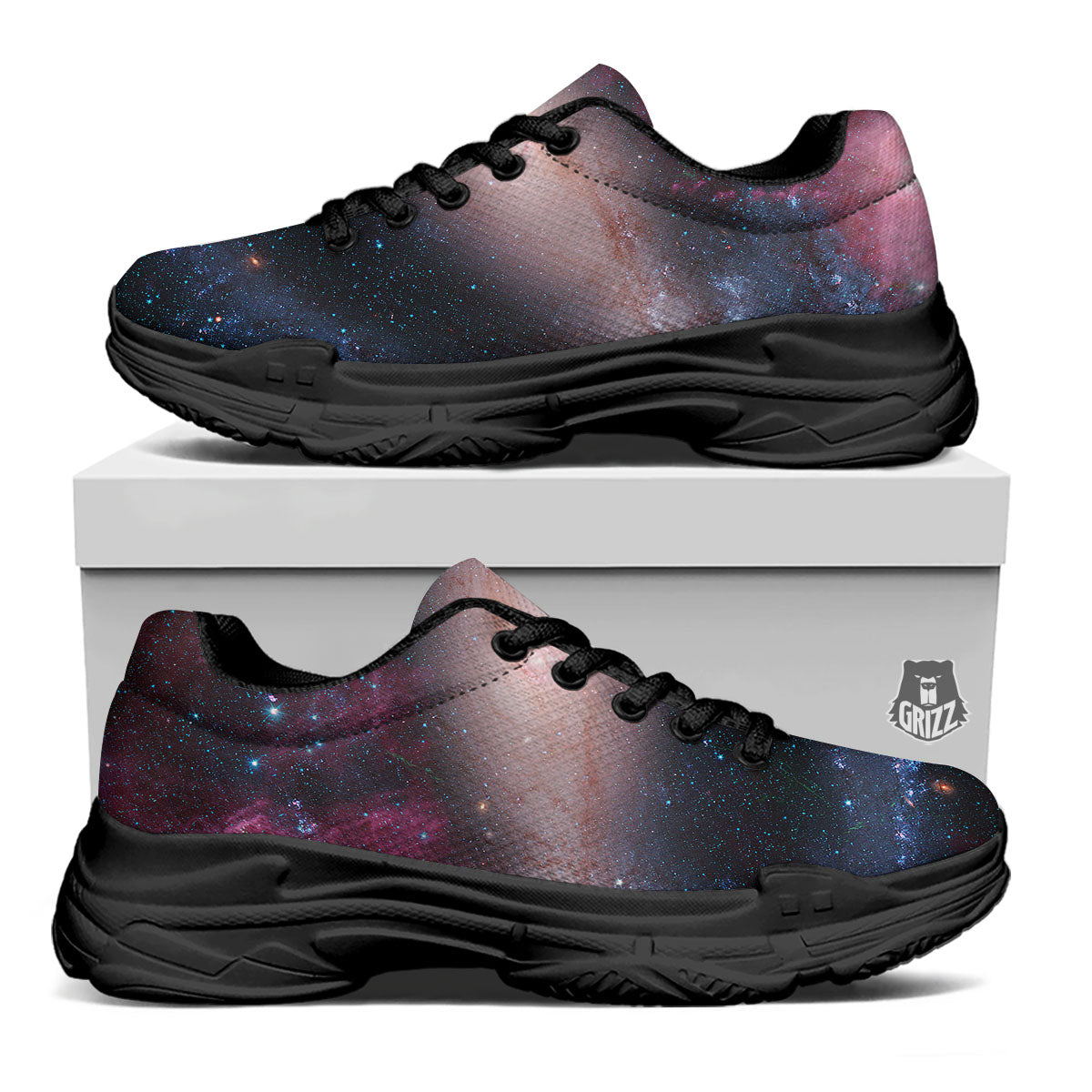 Milky Way Deep Space Print Black Chunky Shoes-grizzshop