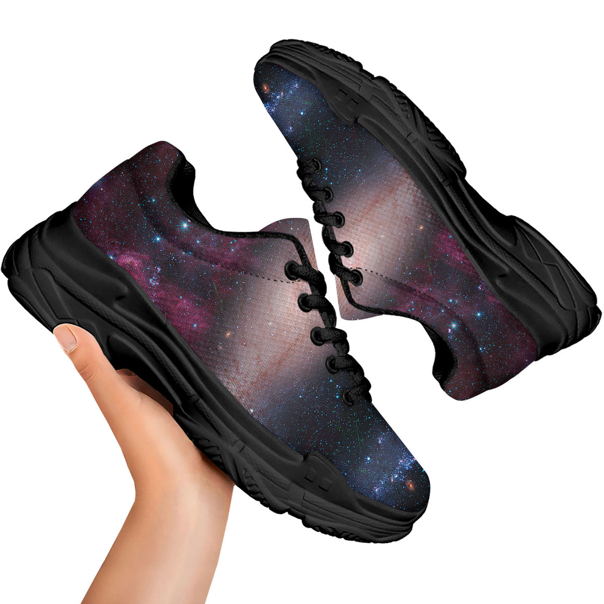 Milky Way Deep Space Print Black Chunky Shoes-grizzshop