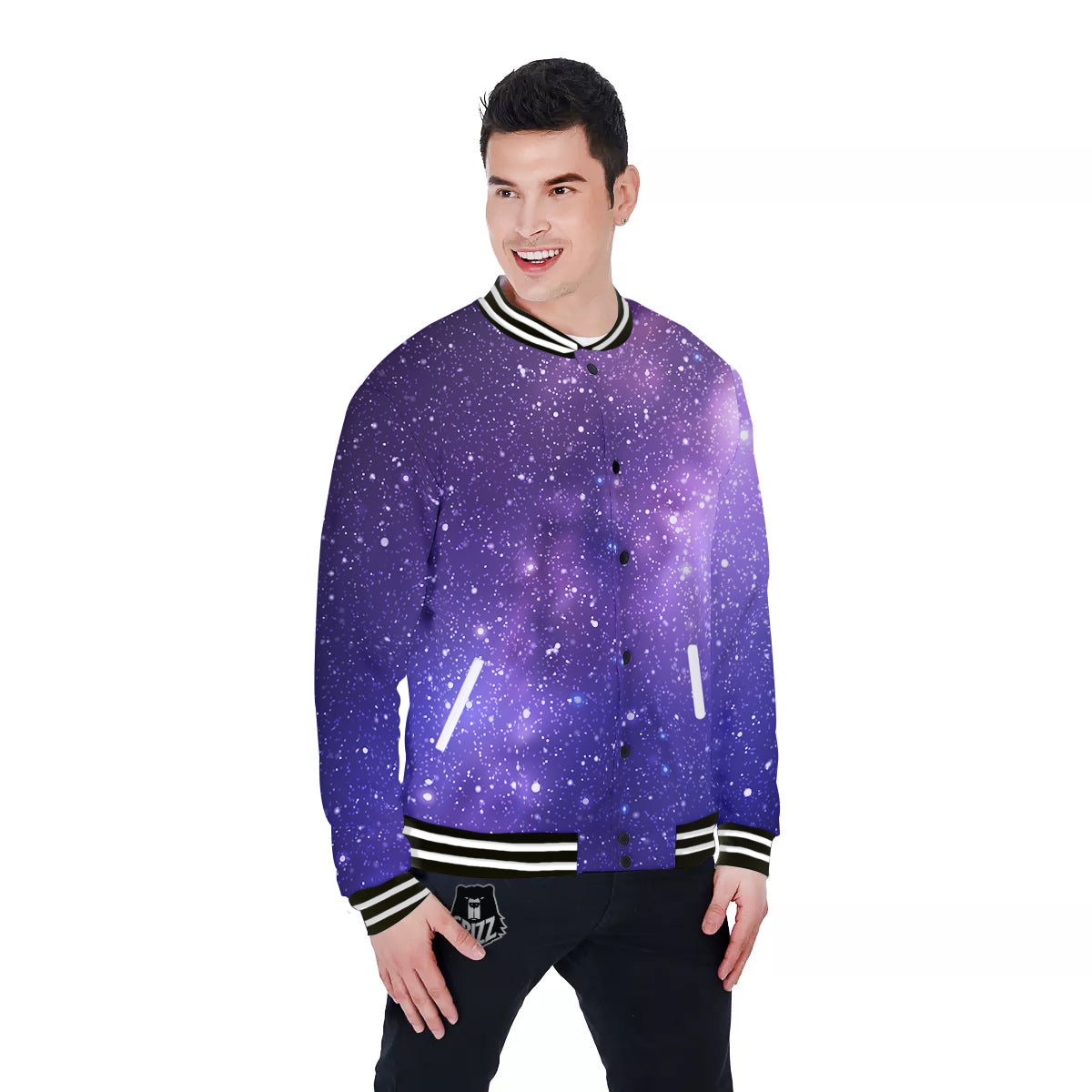 Milky Way Galaxy Space Dark Purple Print Baseball Jacket-grizzshop