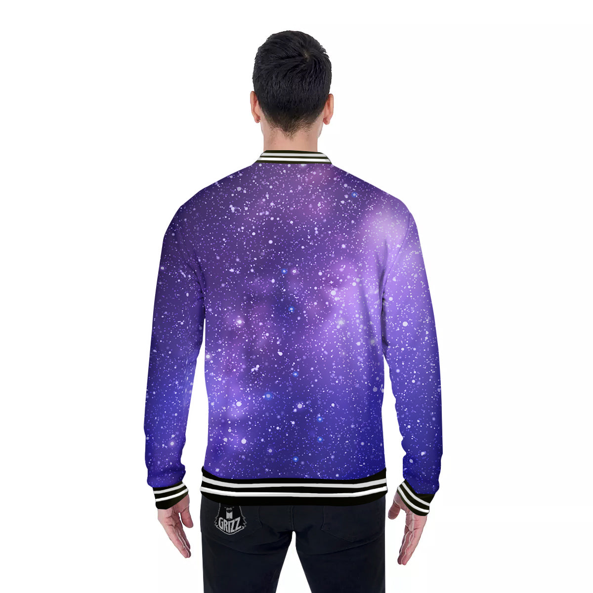 Milky Way Galaxy Space Dark Purple Print Baseball Jacket-grizzshop
