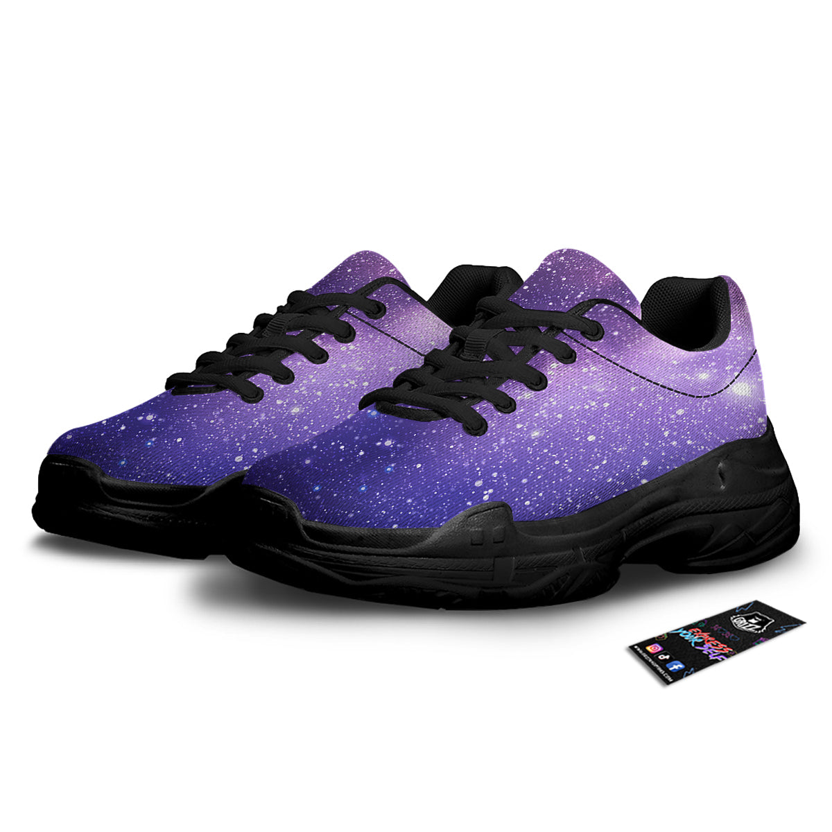 Milky Way Galaxy Space Dark Purple Print Black Chunky Shoes-grizzshop