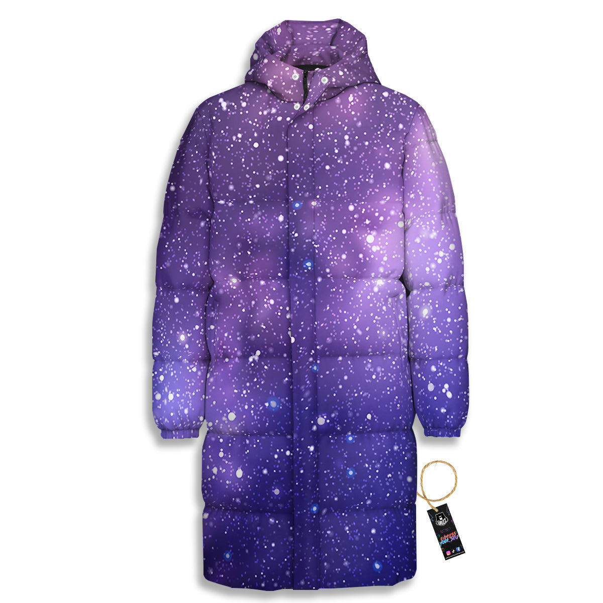 Milky Way Galaxy Space Dark Purple Print Long Down Jacket-grizzshop