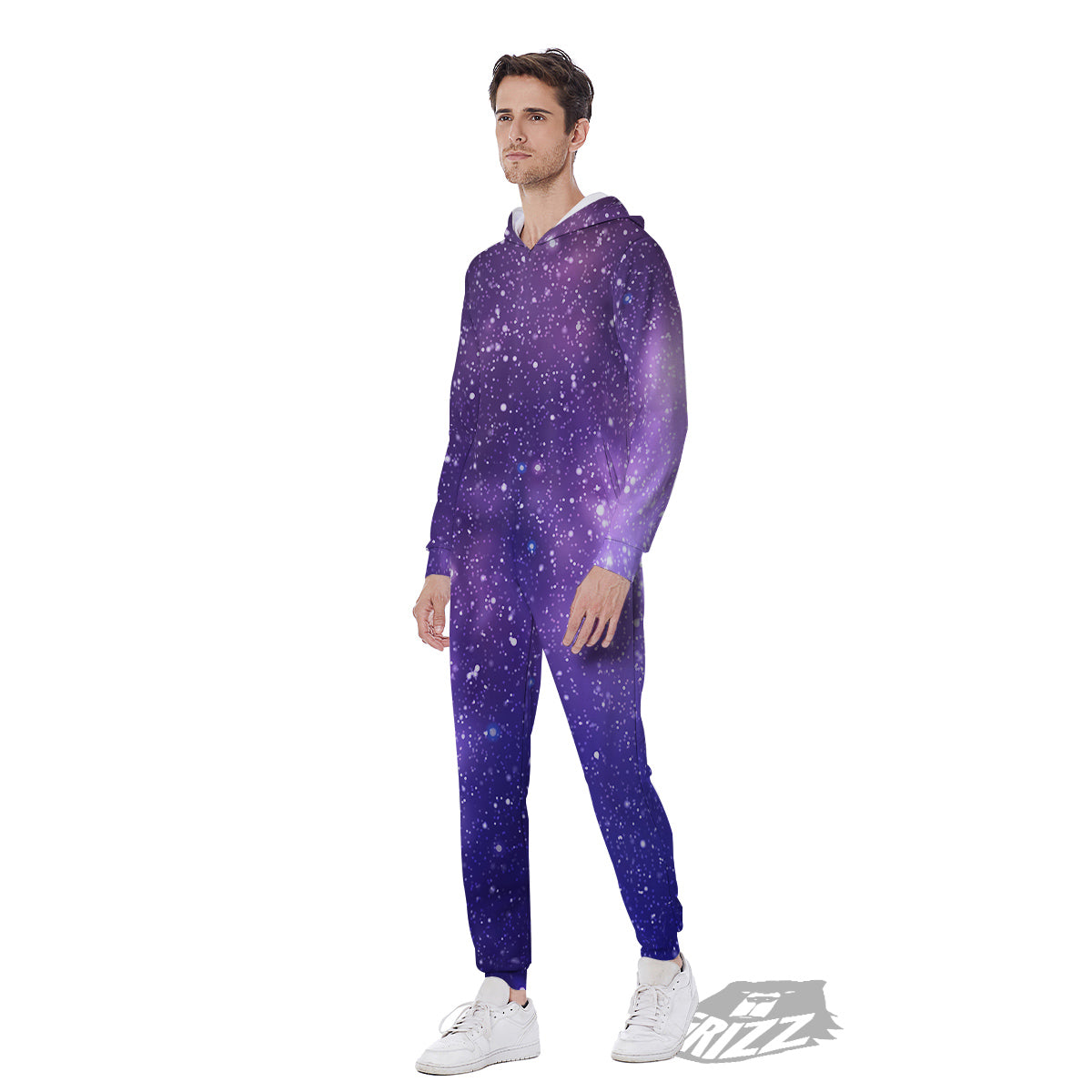 Milky Way Galaxy Space Dark Purple Print Men's Jumpsuit-grizzshop