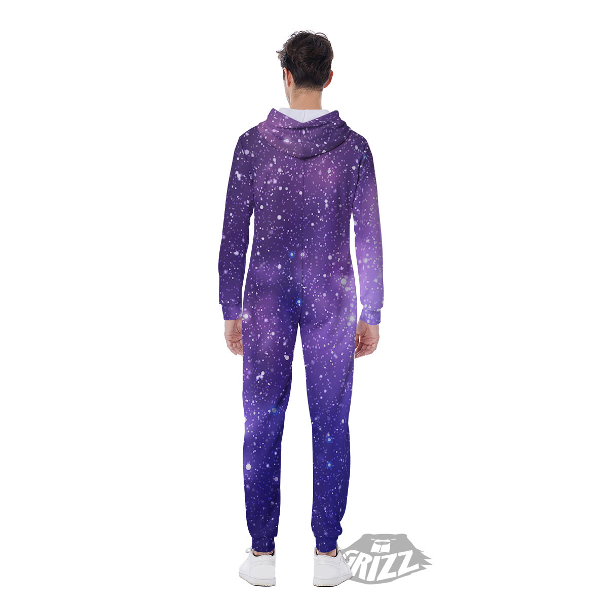 Milky Way Galaxy Space Dark Purple Print Men's Jumpsuit-grizzshop