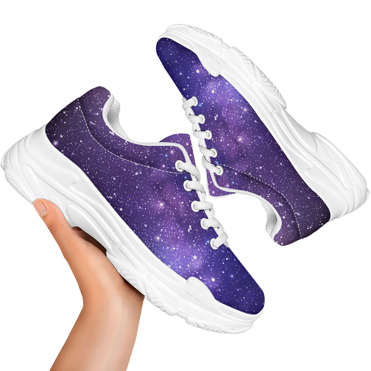 Milky Way Galaxy Space Dark Purple Print White Chunky Shoes-grizzshop