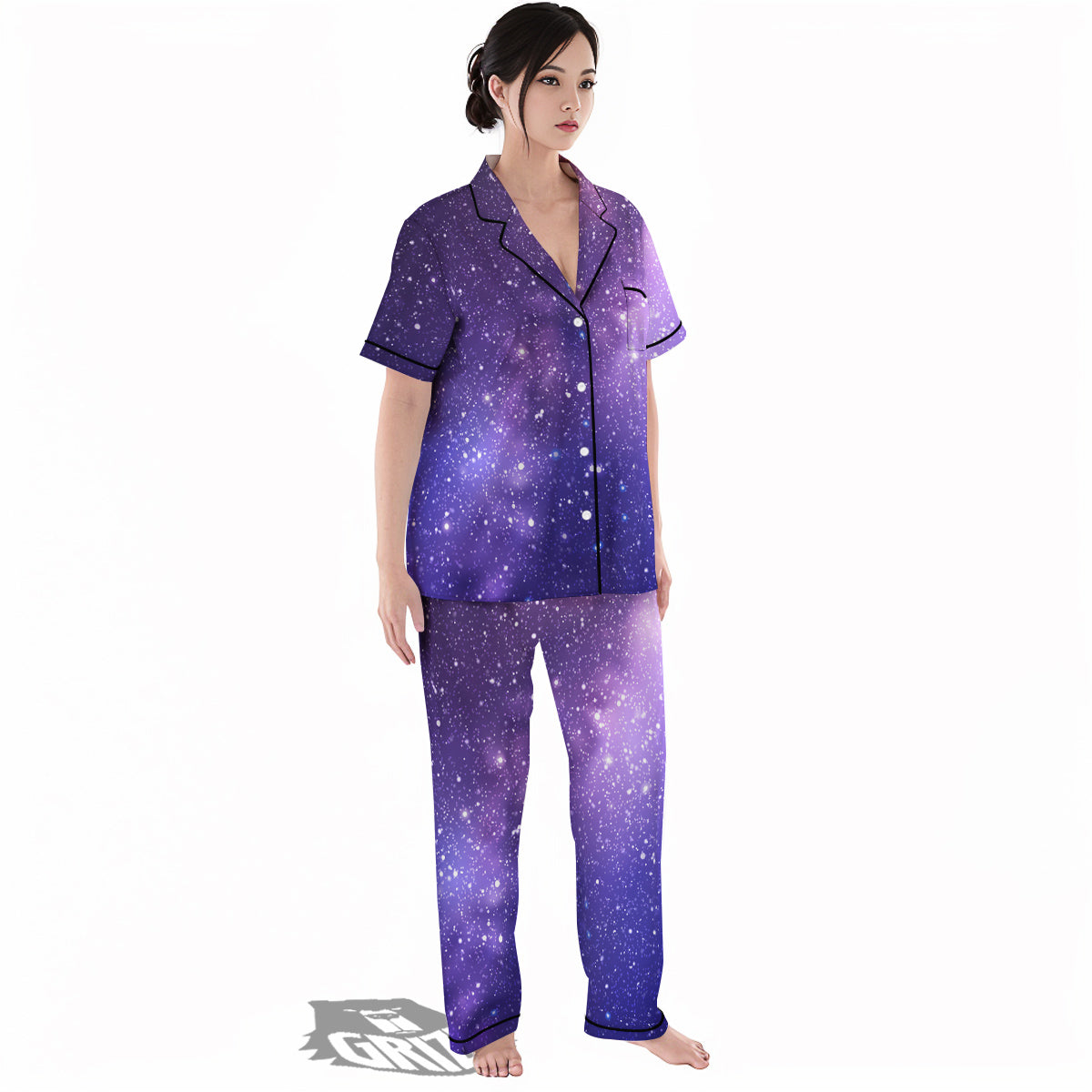 Milky Way Galaxy Space Dark Purple Print Women's Pajamas Set-grizzshop