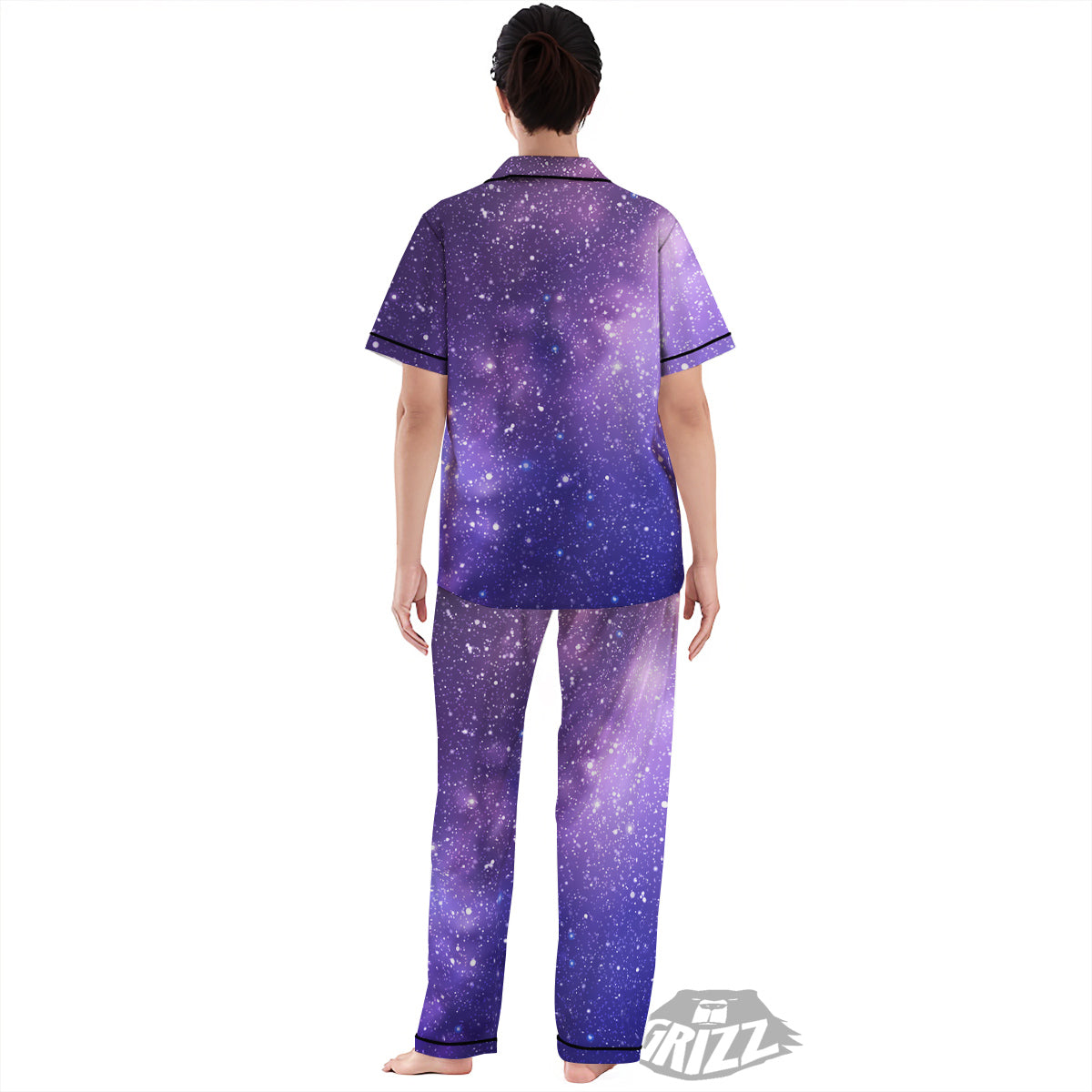 Milky Way Galaxy Space Dark Purple Print Women's Pajamas Set-grizzshop