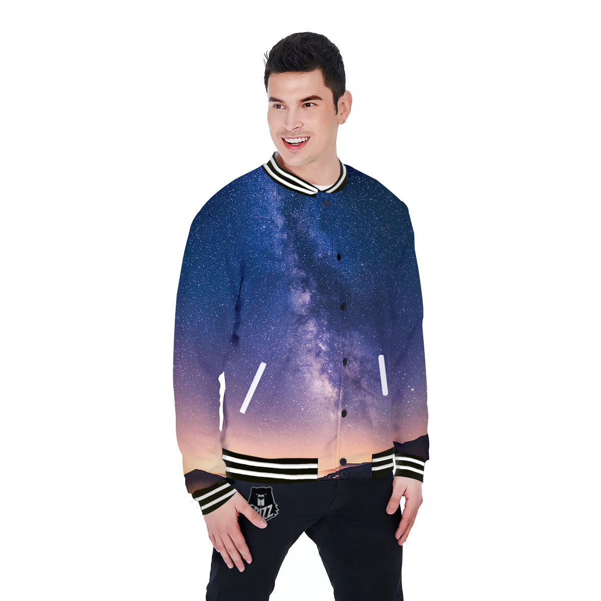 Milky Way Night Sky Print Baseball Jacket-grizzshop