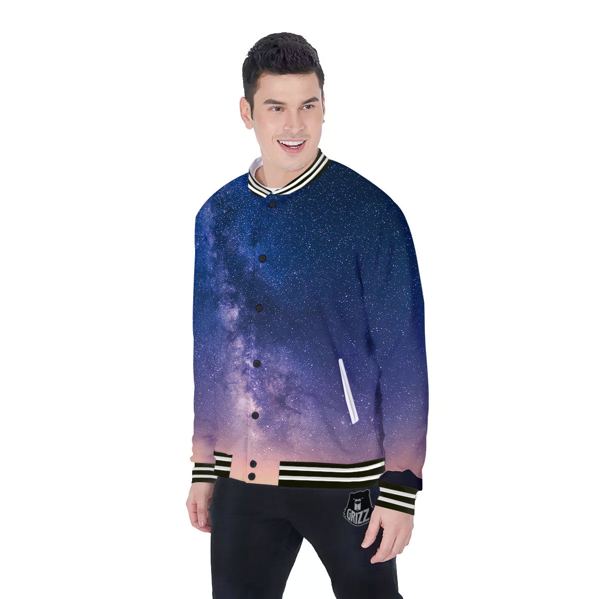 Milky Way Night Sky Print Baseball Jacket-grizzshop