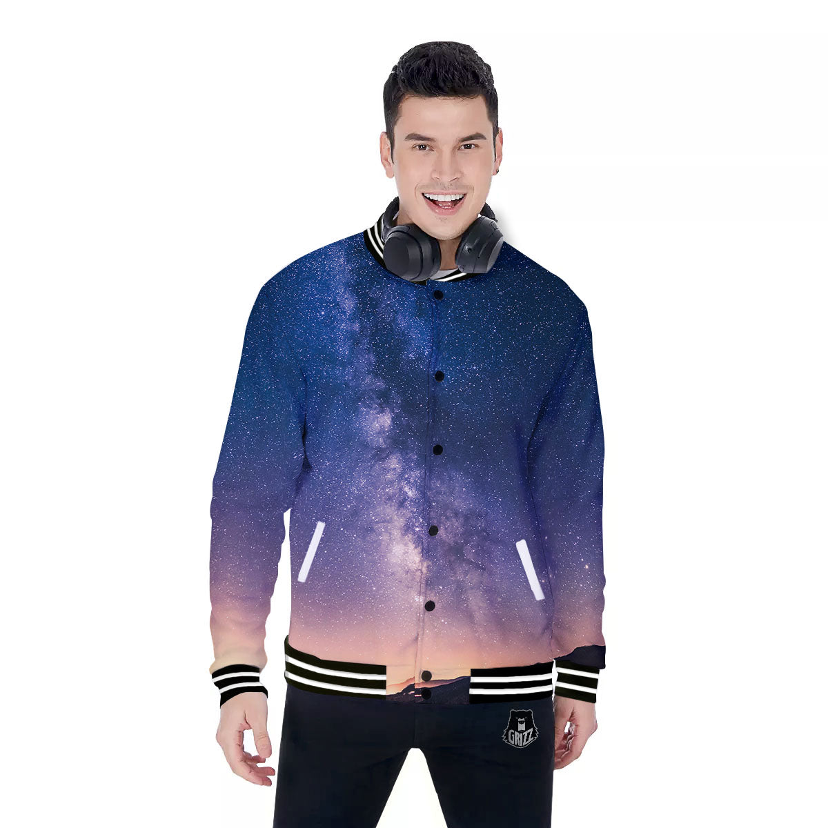 Milky Way Night Sky Print Baseball Jacket-grizzshop