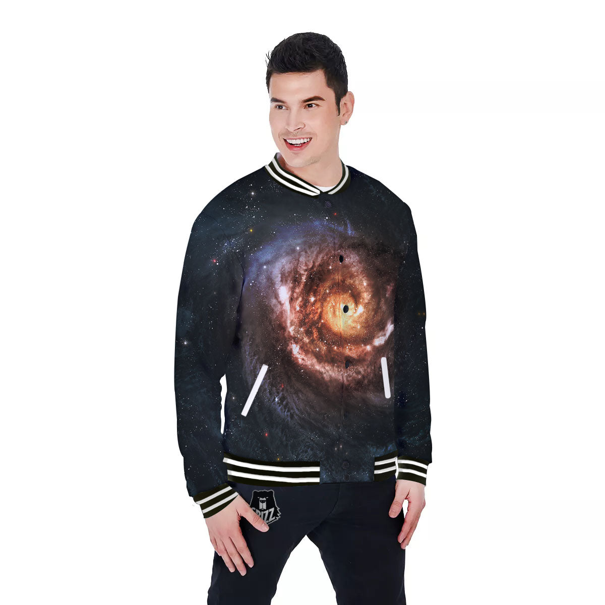 Milky Way Spiral Print Baseball Jacket-grizzshop
